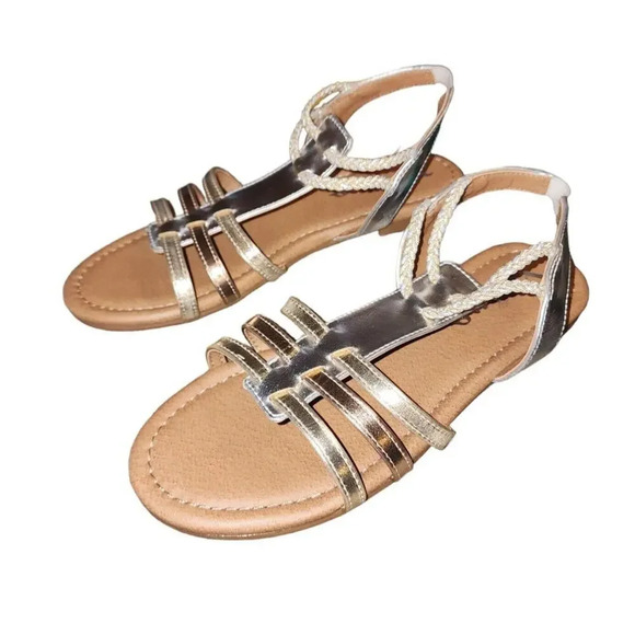 Nina Women's Keva Gold Silver Flats Sandals Size 5 - Picture 1 of 7